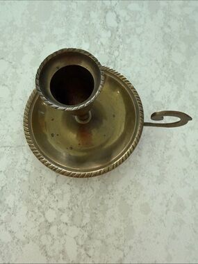 Brass Chamberstick Candle Holder - Antique-Style Brass Finish